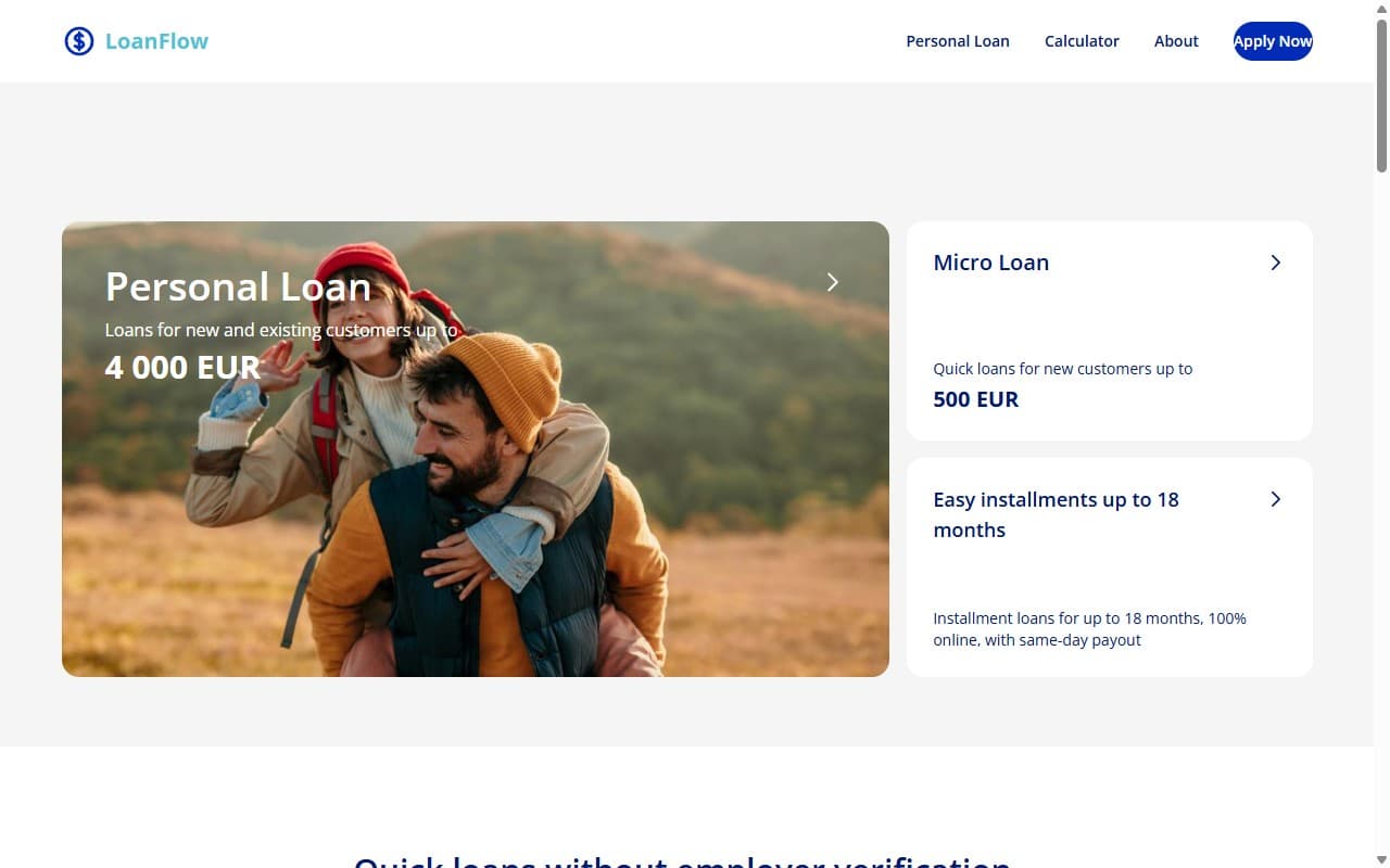LoanFlow fintech lending platform homepage
